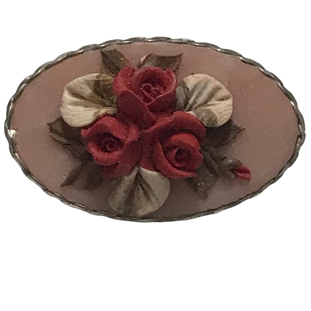 Vintage Brooch Soviet Bijouterie Floral Raised Roses and Flowers Silver Colored